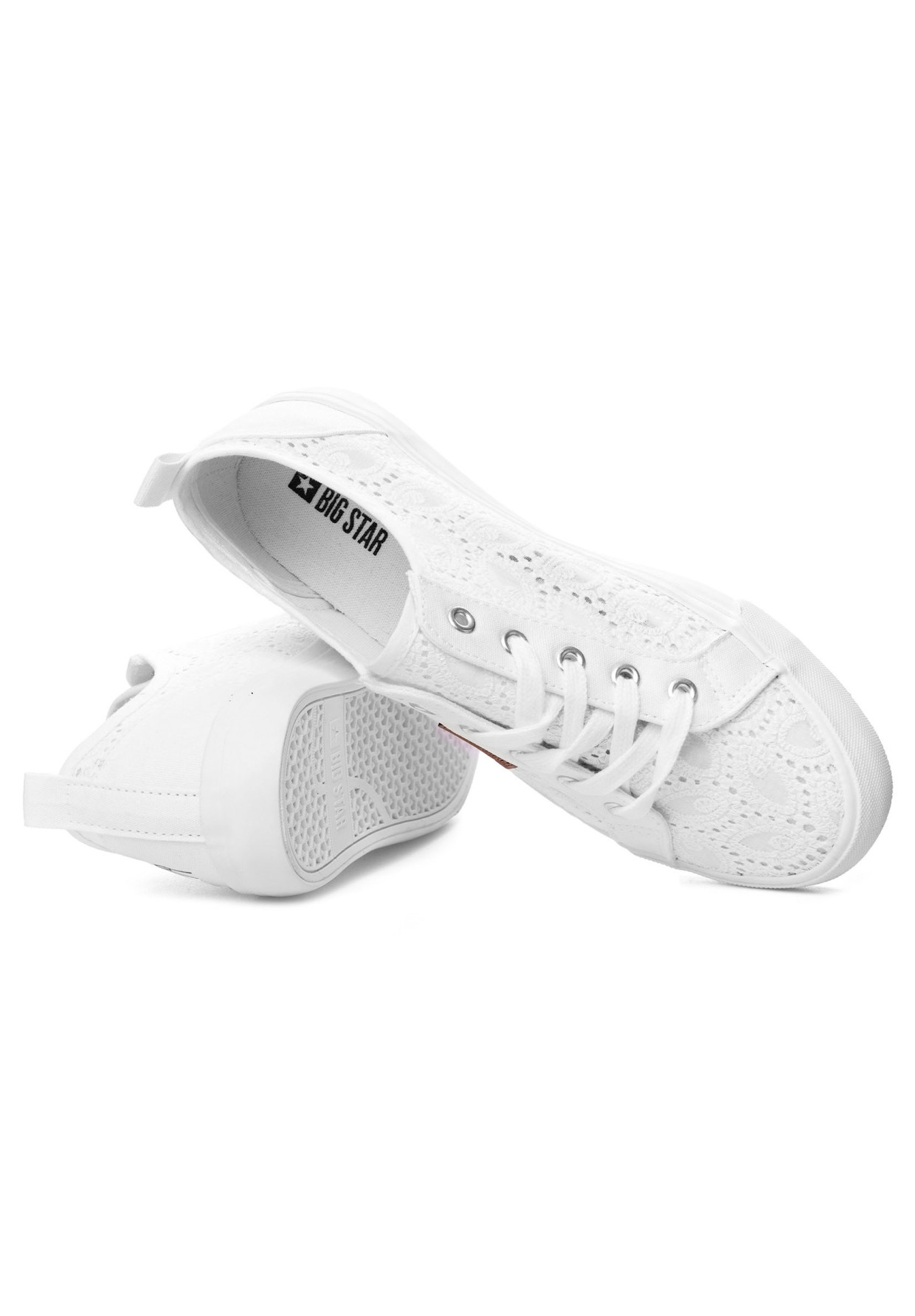 Trampki Damskie Big Star Białe Buty Koronkowe W274925
