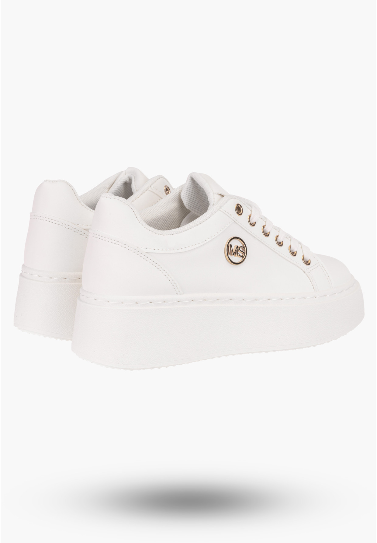 Sneakersy Damskie Białe na wysokie podeszwie z subtelną ozdobą