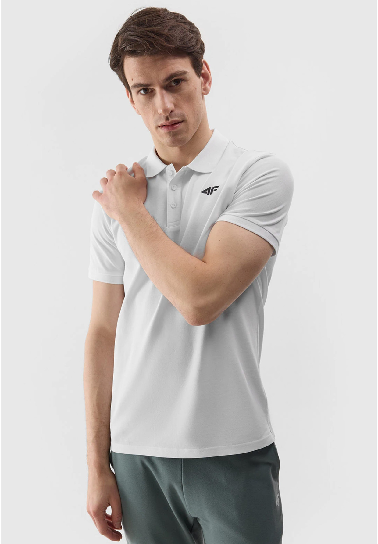 Koszulka Polo Biała 4F Sportowy T-shirt z kołnierzykiem Regular TPTSM130