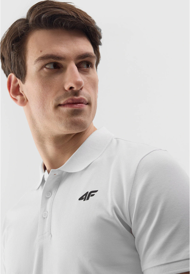 Koszulka Polo Biała 4F Sportowy T-shirt z kołnierzykiem Regular TPTSM130