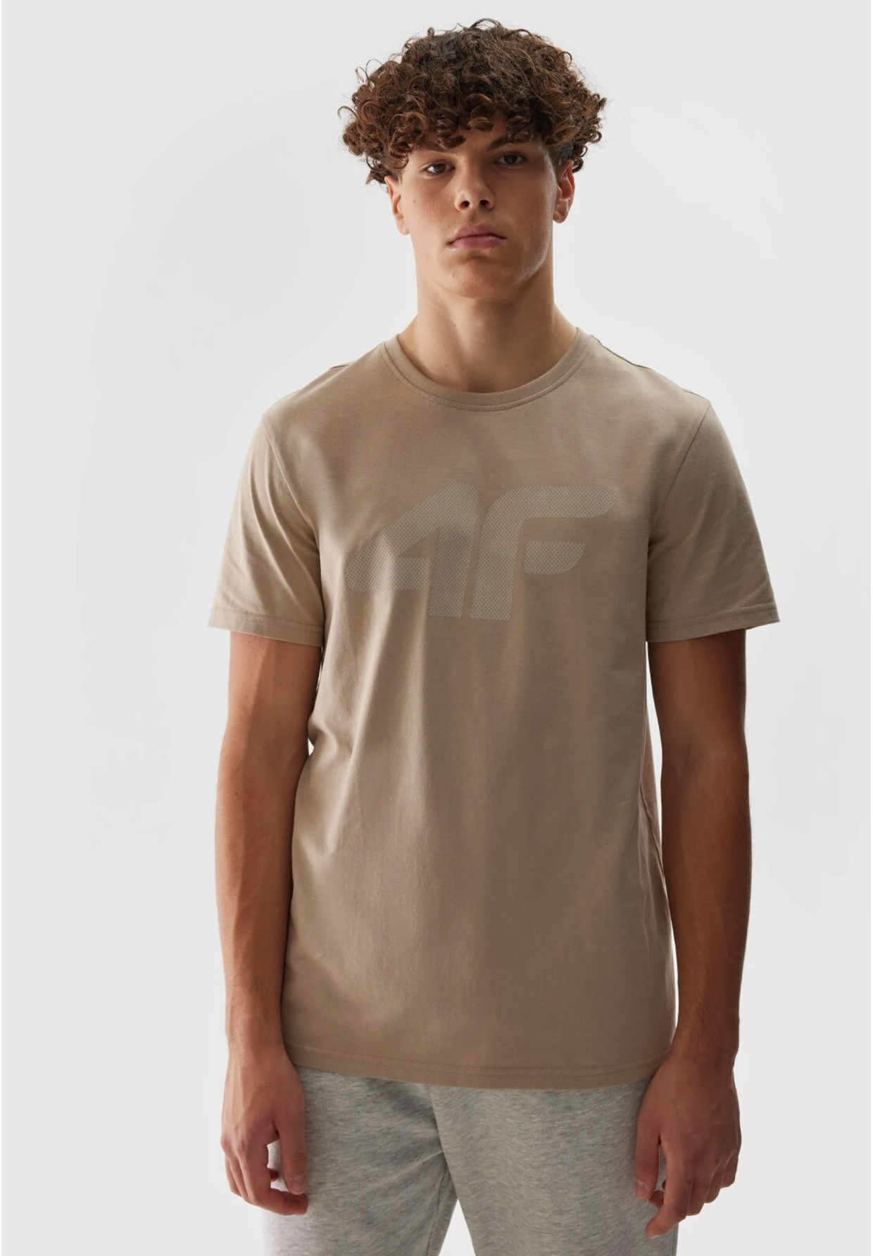 Koszulka Męska 4F Sportowy T-shirt Beżowy Regular TTSHM1155