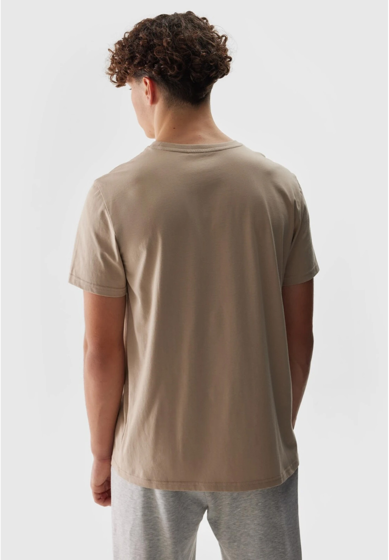 Koszulka Męska 4F Sportowy T-shirt Beżowy Regular TTSHM1155
