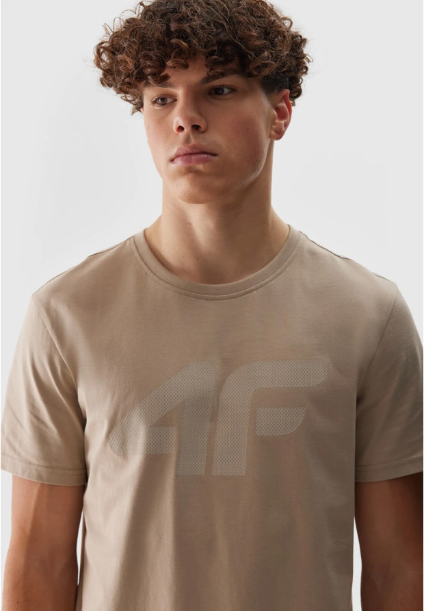 Koszulka Męska 4F Sportowy T-shirt Beżowy Regular TTSHM1155