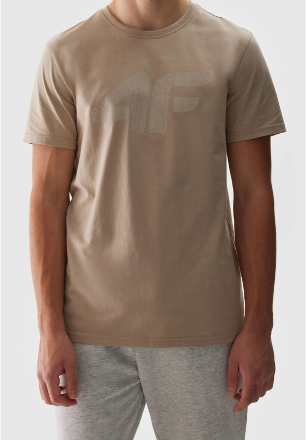 Koszulka Męska 4F Sportowy T-shirt Beżowy Regular TTSHM1155