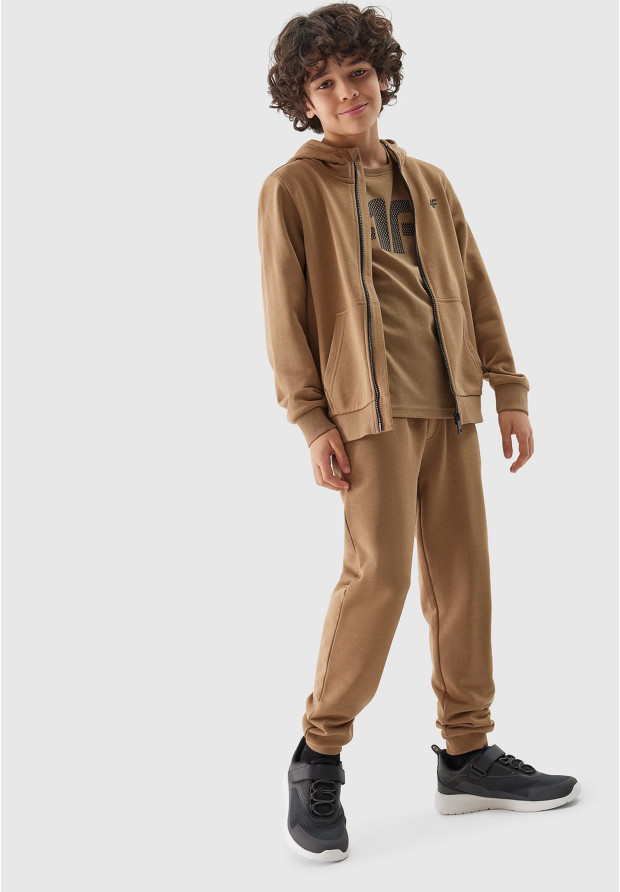 Bluza Chłopięca 4F z kapturem beżowa rozpinana TSWSM0926