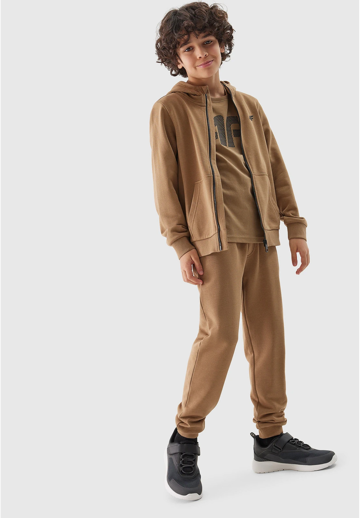 Bluza Chłopięca 4F z kapturem beżowa rozpinana TSWSM0926