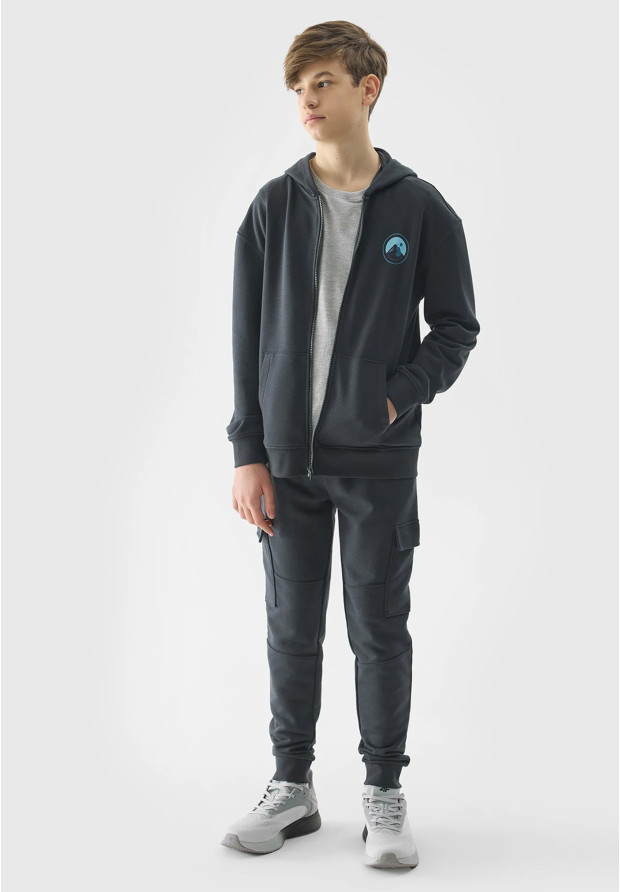 Bluza Chłopięca 4F z kapturem szara rozpinana TSWSM0932
