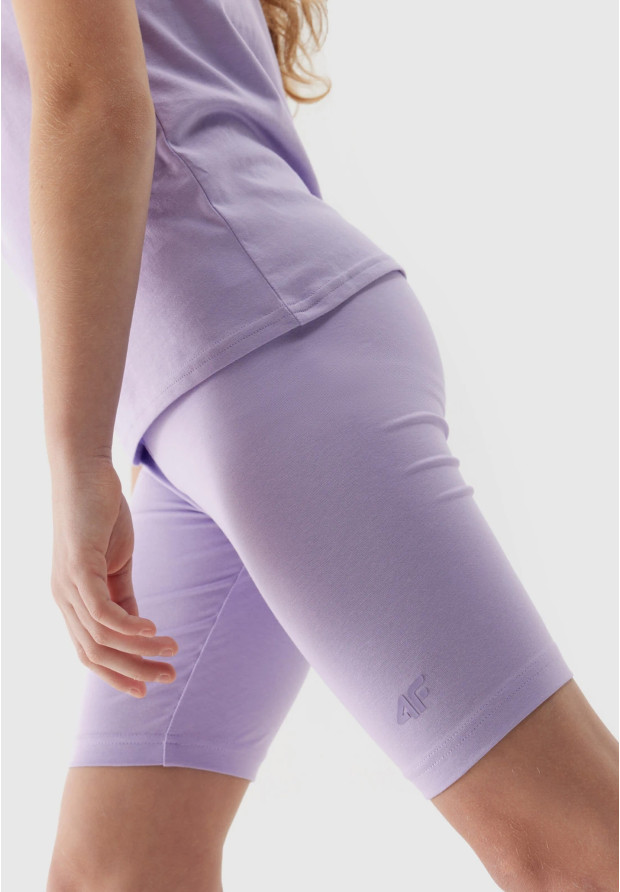 Legginsy Dziewczęce Kolarki 4F dzianinowe jasny fiolet 4FJWSS24TTIGF129