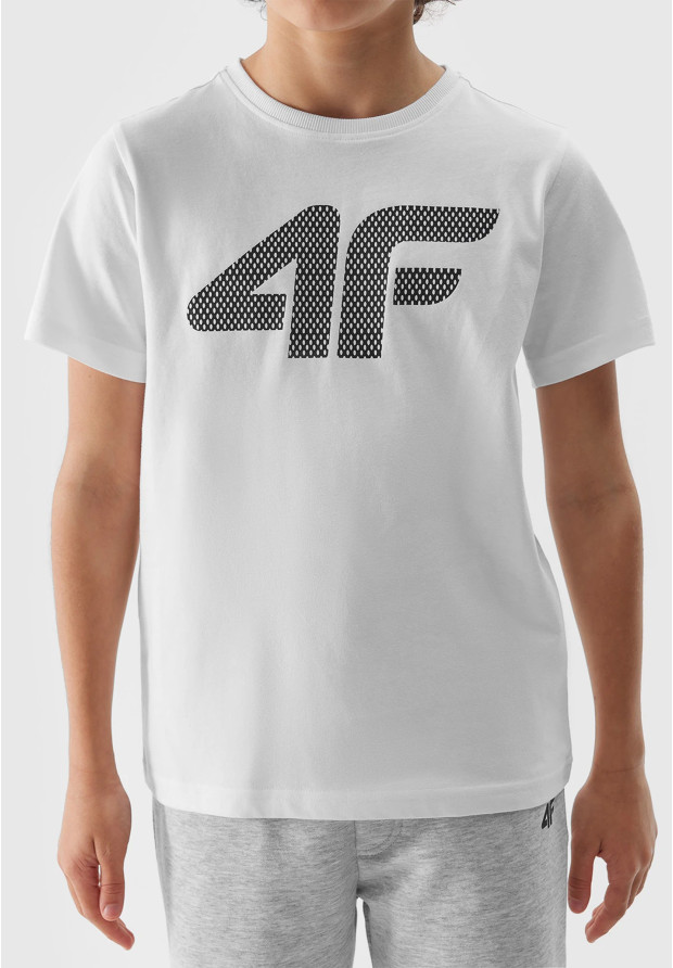 Koszulka Chłopięca 4F T-shirt z logiem Biały 4FJWSS24TTSHM1115
