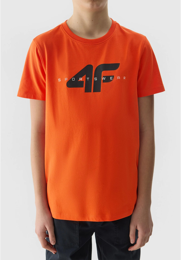 Koszulka Chłopięca 4F T-shirt Logo Pomarańczowy regular 4FJWSS24TTSHM1113