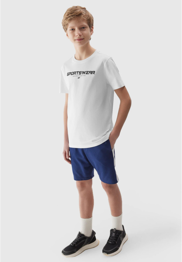 Koszulka Chłopięca 4F T-shirt Logo Biała regular 4FJWSS24TTSHM1114