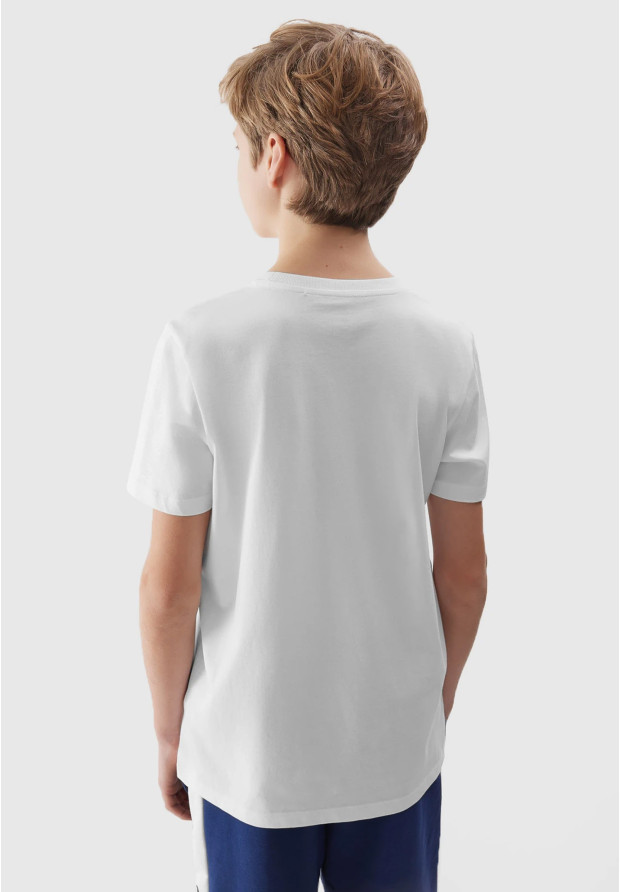 Koszulka Chłopięca 4F T-shirt Logo Biała regular 4FJWSS24TTSHM1114