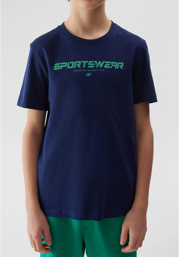 Koszulka Chłopięca 4F T-shirt Granatowy regular 4FJWSS24TTSHM1114