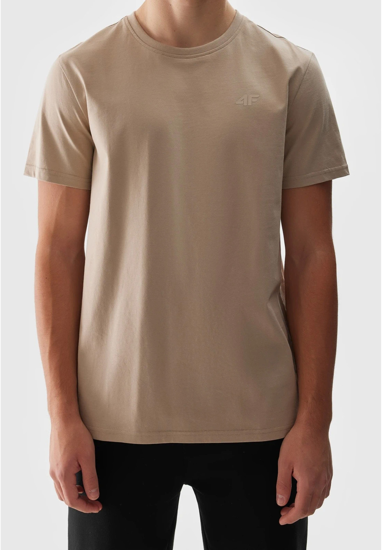 Koszulka Męska 4F Sportowy T-shirt Beżowy Regular TTSHM1154