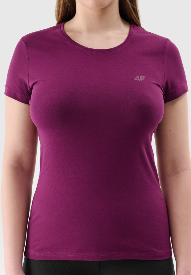 Koszulka Damska 4F Sportowy T-shirt Fioletowy Slim Fit 4FWSS24TTSHF1161