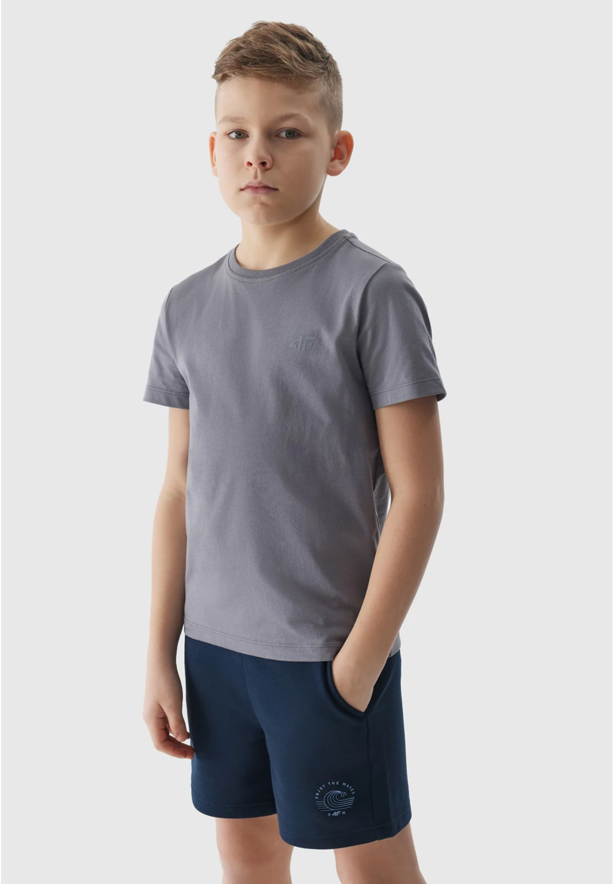 Koszulka Chłopięca 4F T-shirt Bawełniany Grafitowy TTSHM1626