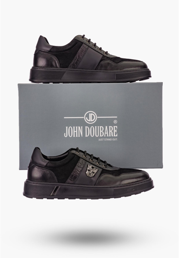 Buty Męskie JOHN DOUBARE Skórzane Czarne Półbuty 603-03