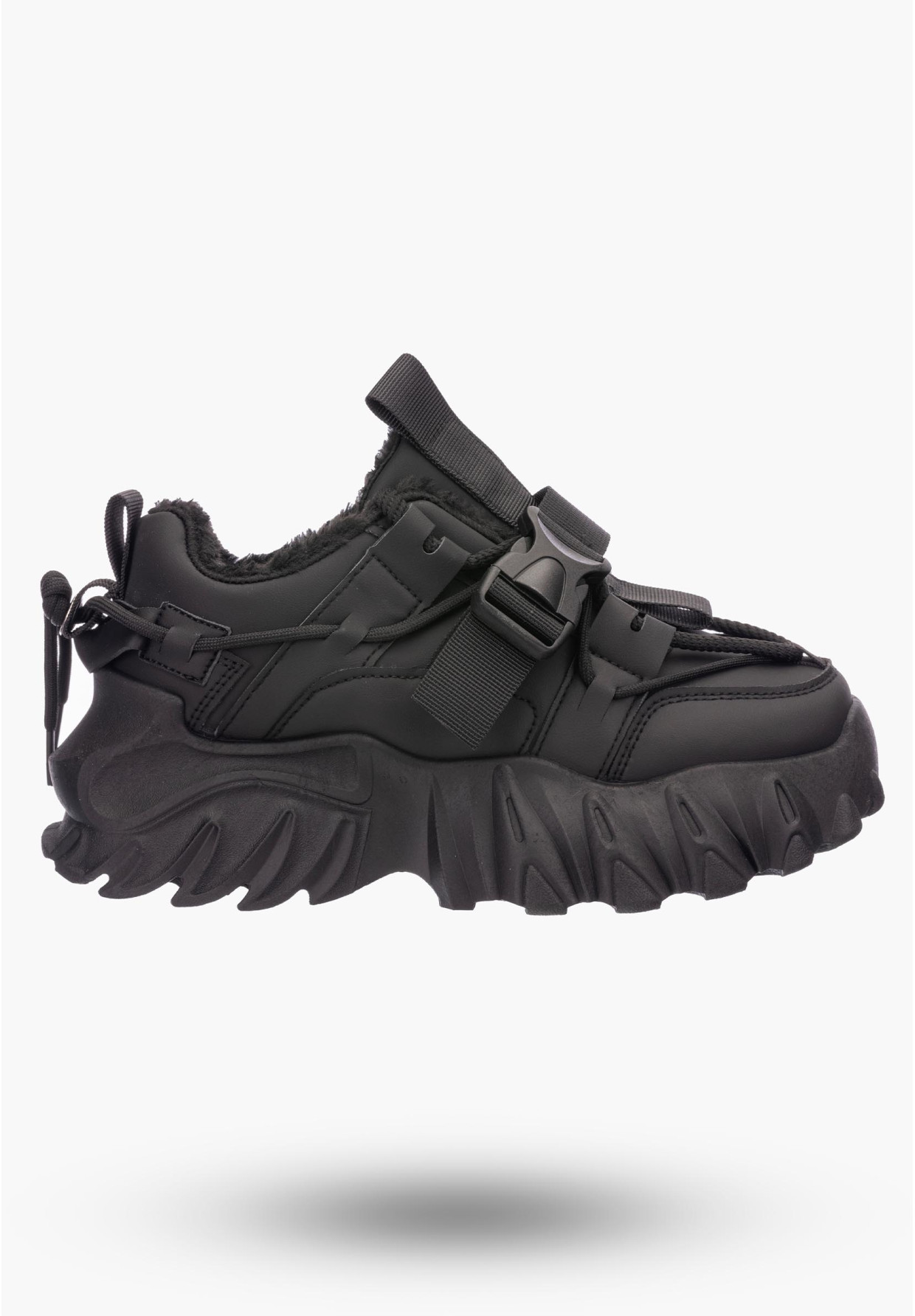 Buty Damskie Czarne Sneakersy na wysokiej podeszwie ocieplane 364