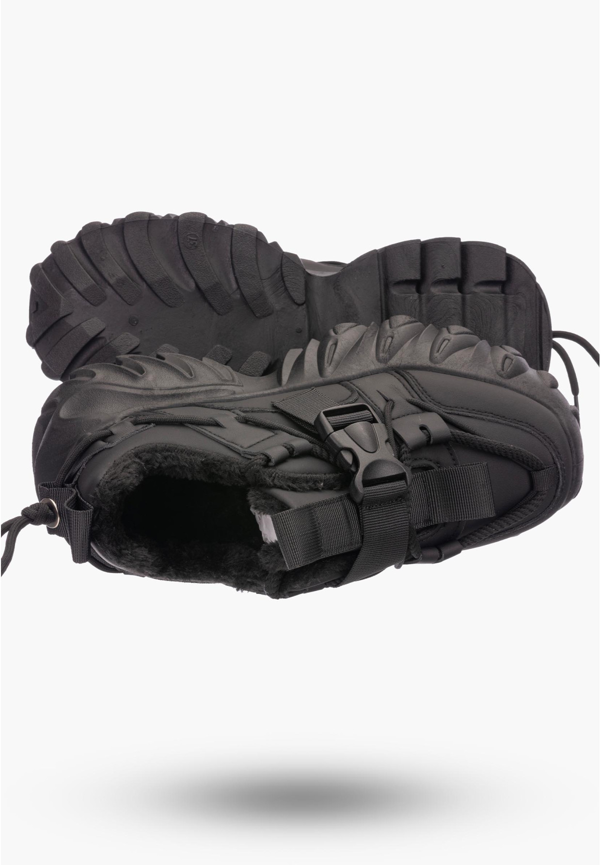 Buty Damskie Czarne Sneakersy na wysokiej podeszwie ocieplane 364