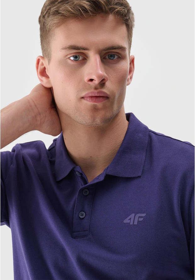 Koszulka Polo Męska 4F Granatowy Sportowy T-shirt z kołnierzykiem Regular TPTSM130