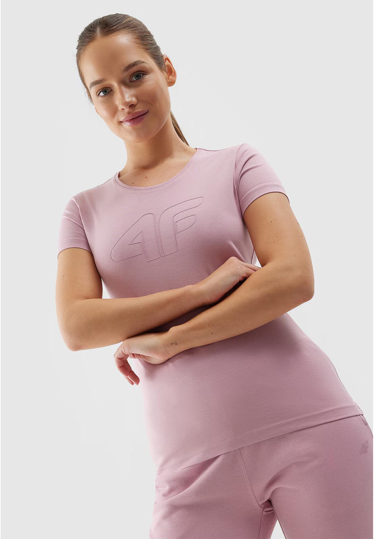 Koszulka Damska 4F Różowy T-shirt z Dużym Logiem 4F 4FWSS24TTSHF1163