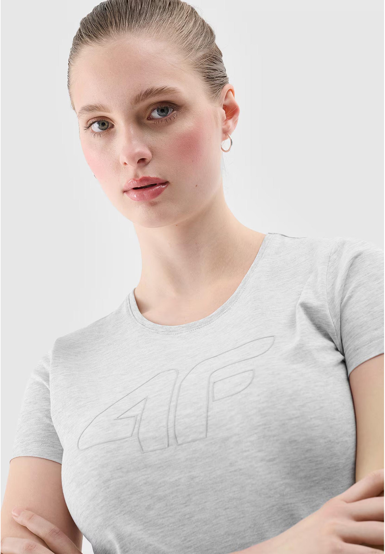Koszulka Damska 4F Szary T-shirt z Dużym Logiem 4F 4FWSS24TTSHF1163