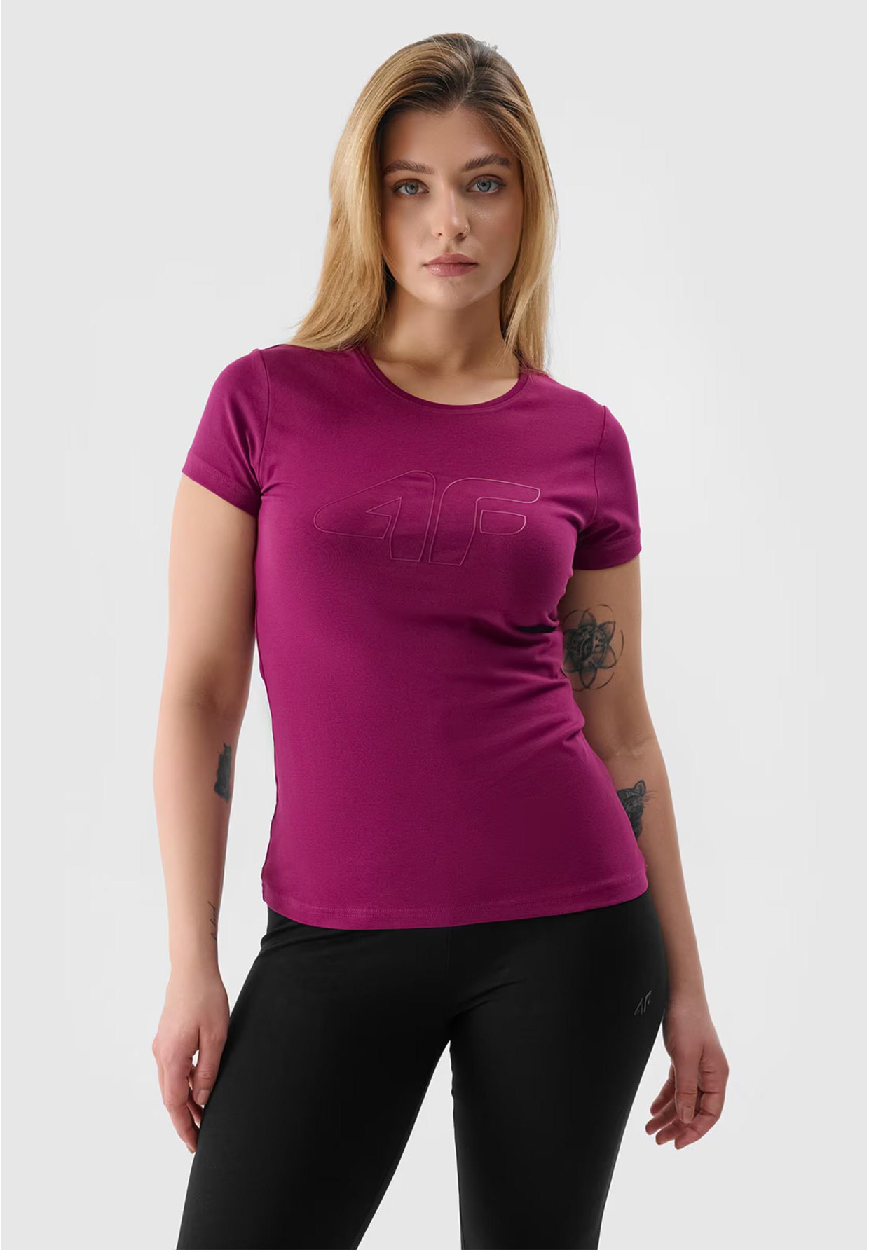 Koszulka Damska 4F Burgundowy T-shirt z Dużym Logiem 4F 4FWSS24TTSHF1163