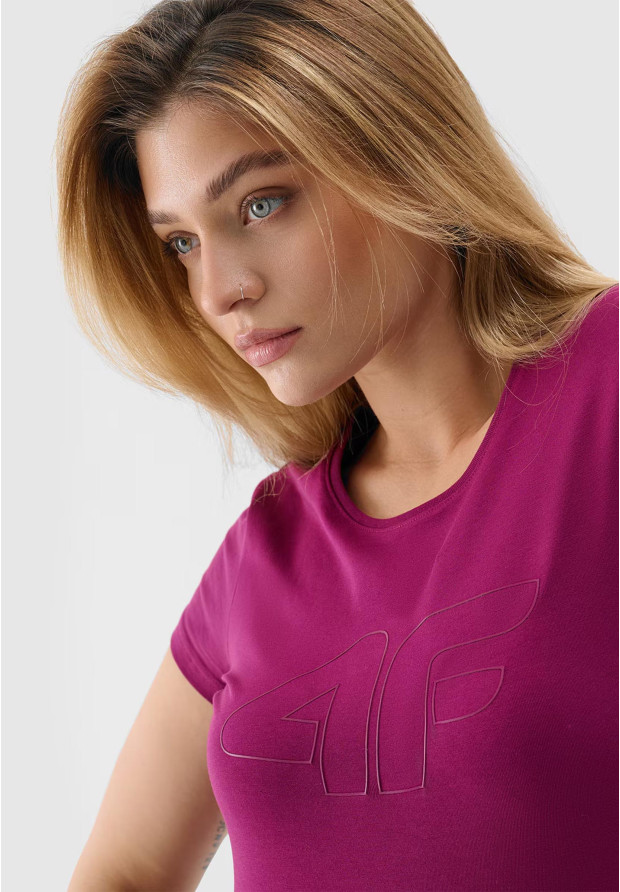 Koszulka Damska 4F Burgundowy T-shirt z Dużym Logiem 4F 4FWSS24TTSHF1163