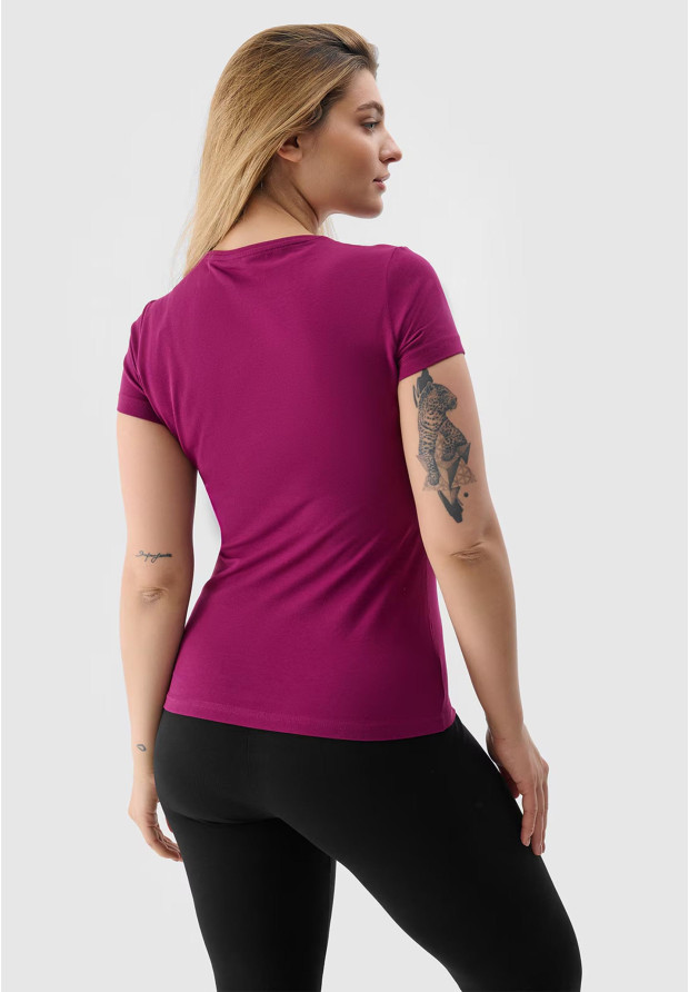 Koszulka Damska 4F Burgundowy T-shirt z Dużym Logiem 4F 4FWSS24TTSHF1163