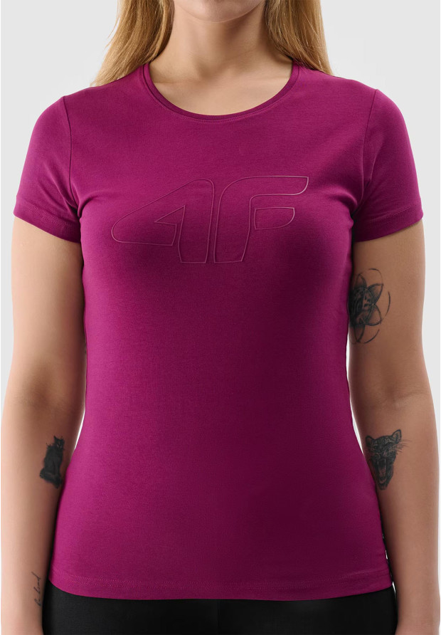 Koszulka Damska 4F Burgundowy T-shirt z Dużym Logiem 4F 4FWSS24TTSHF1163