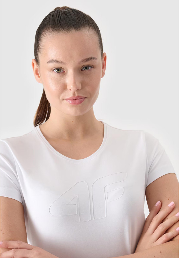Koszulka Damska 4F Biały T-shirt z Dużym Logiem 4F 4FWSS24TTSHF1163