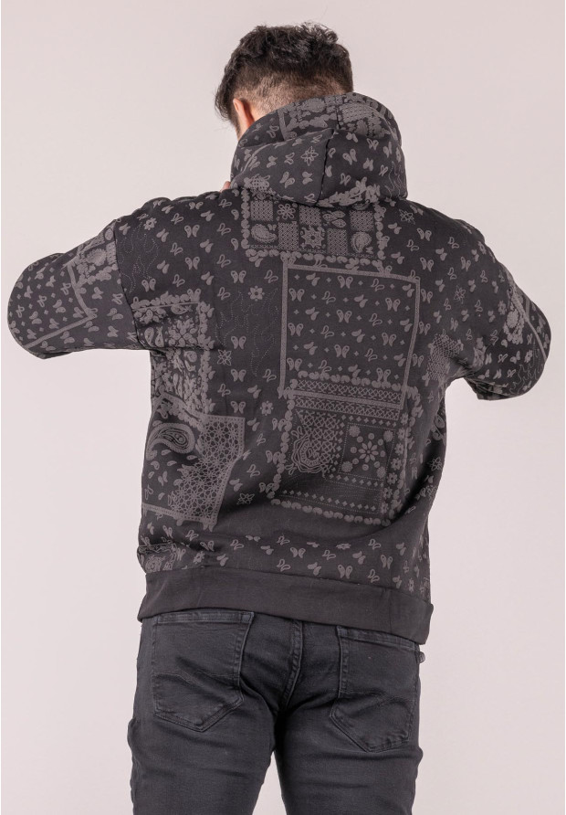Bluza męska oversize ocieplana z kapturem paisley czarna