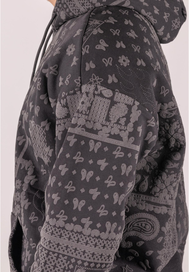 Bluza męska oversize ocieplana z kapturem paisley czarna