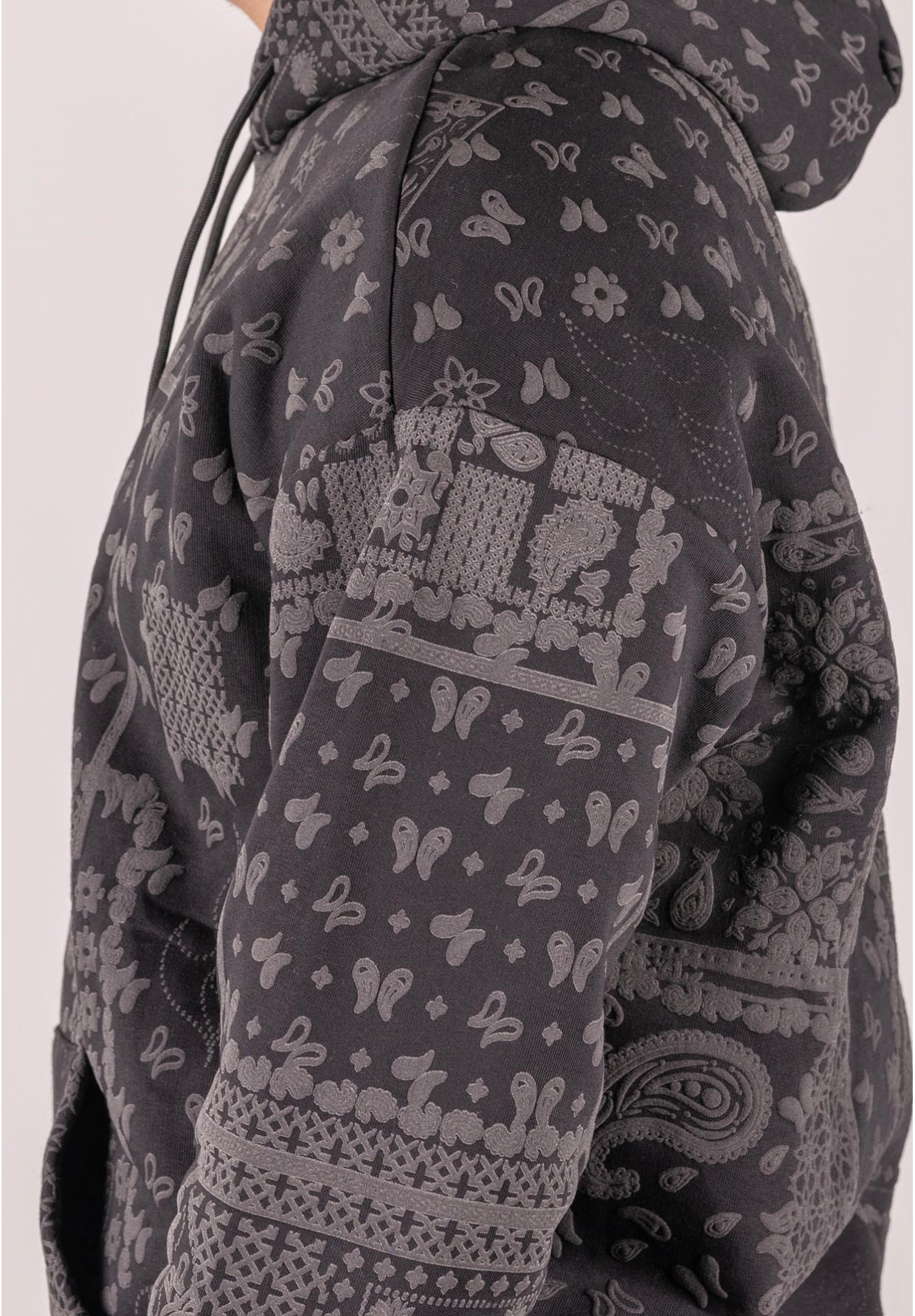 Bluza męska oversize ocieplana z kapturem paisley czarna