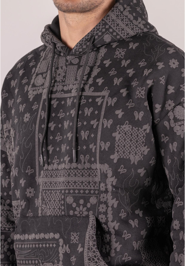 Bluza męska oversize ocieplana z kapturem paisley czarna