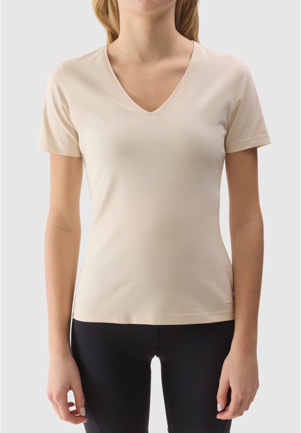 Koszulka Damska 4F Beżowy T-shirt Basic 4FWSS24TTSHF1359