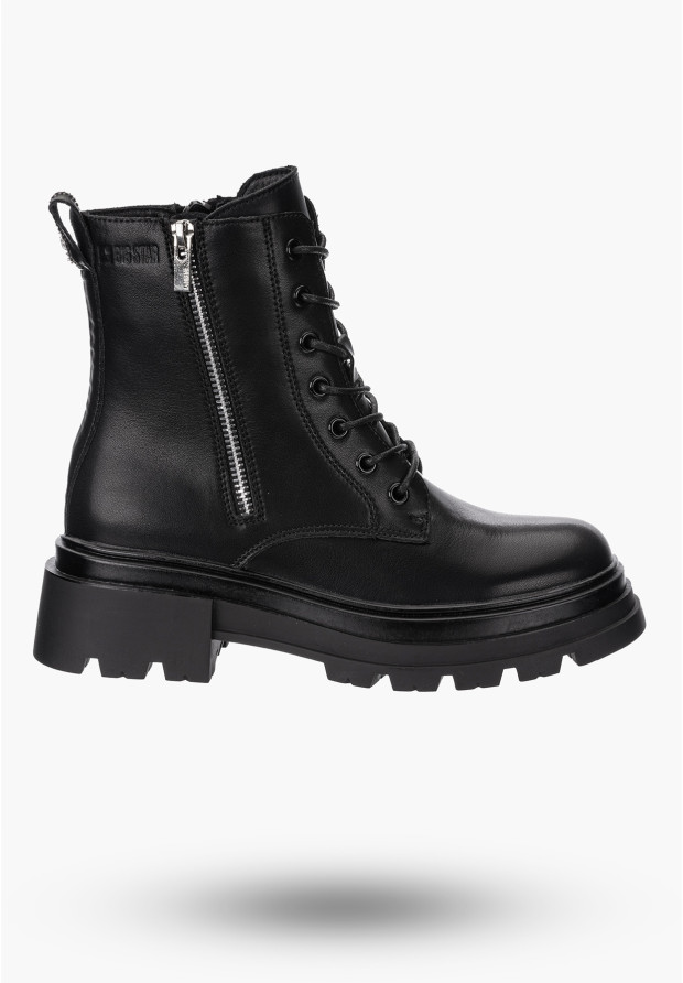 Buty Damskie BIG STAR Botki Skórzane Ocieplane Czarne OO274A257