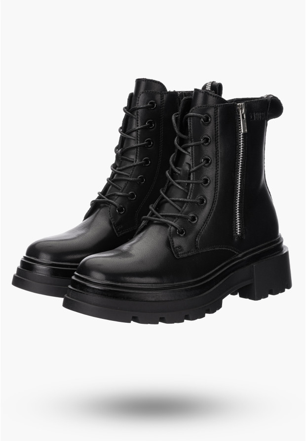 Buty Damskie BIG STAR Botki Skórzane Ocieplane Czarne OO274A257