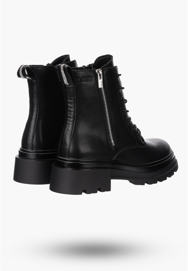 Buty Damskie BIG STAR Botki Skórzane Ocieplane Czarne OO274A257
