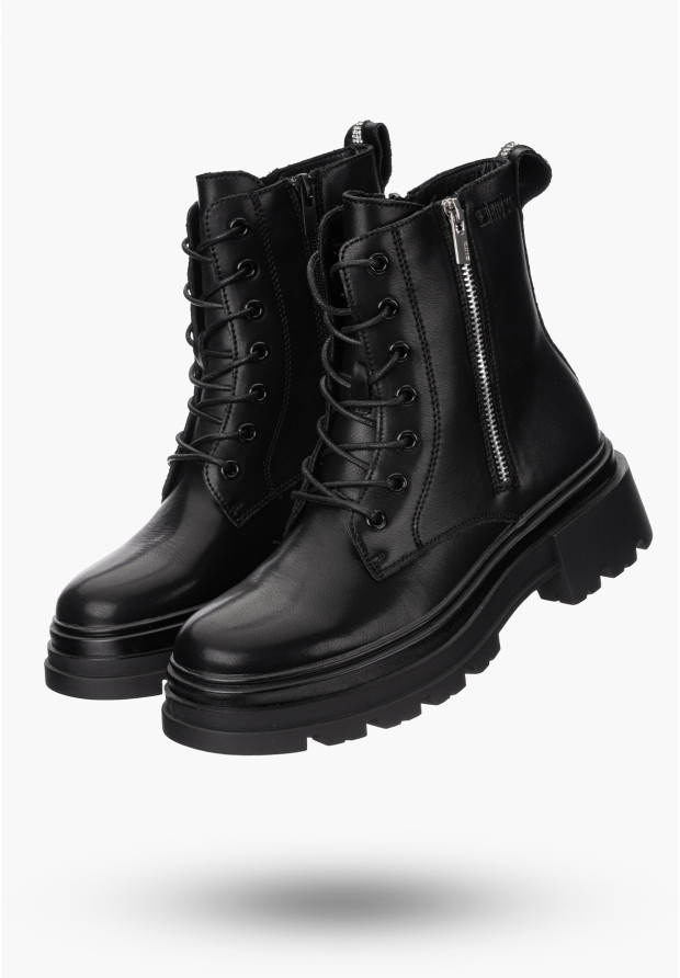 Buty Damskie BIG STAR Botki Skórzane Ocieplane Czarne OO274A257