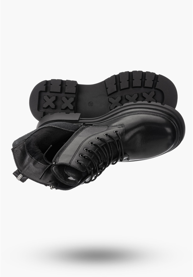 Buty Damskie BIG STAR Botki Skórzane Ocieplane Czarne OO274A257