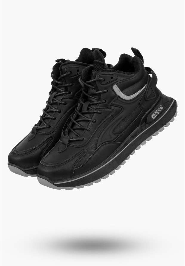Buty Męskie BIG STAR Trzewiki Czarne Sneakersy Eko Skóra OO174678