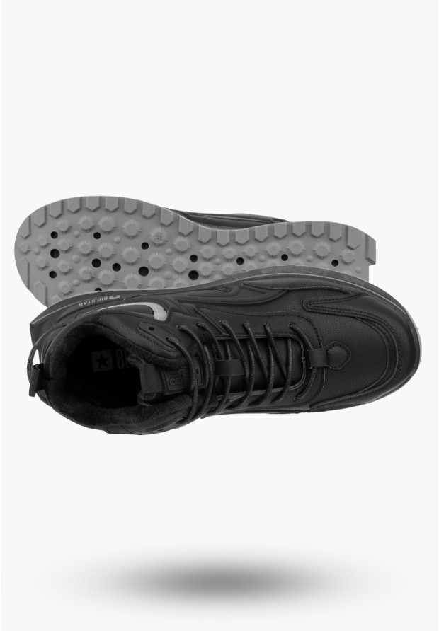 Buty Męskie BIG STAR Trzewiki Czarne Sneakersy Eko Skóra OO174678