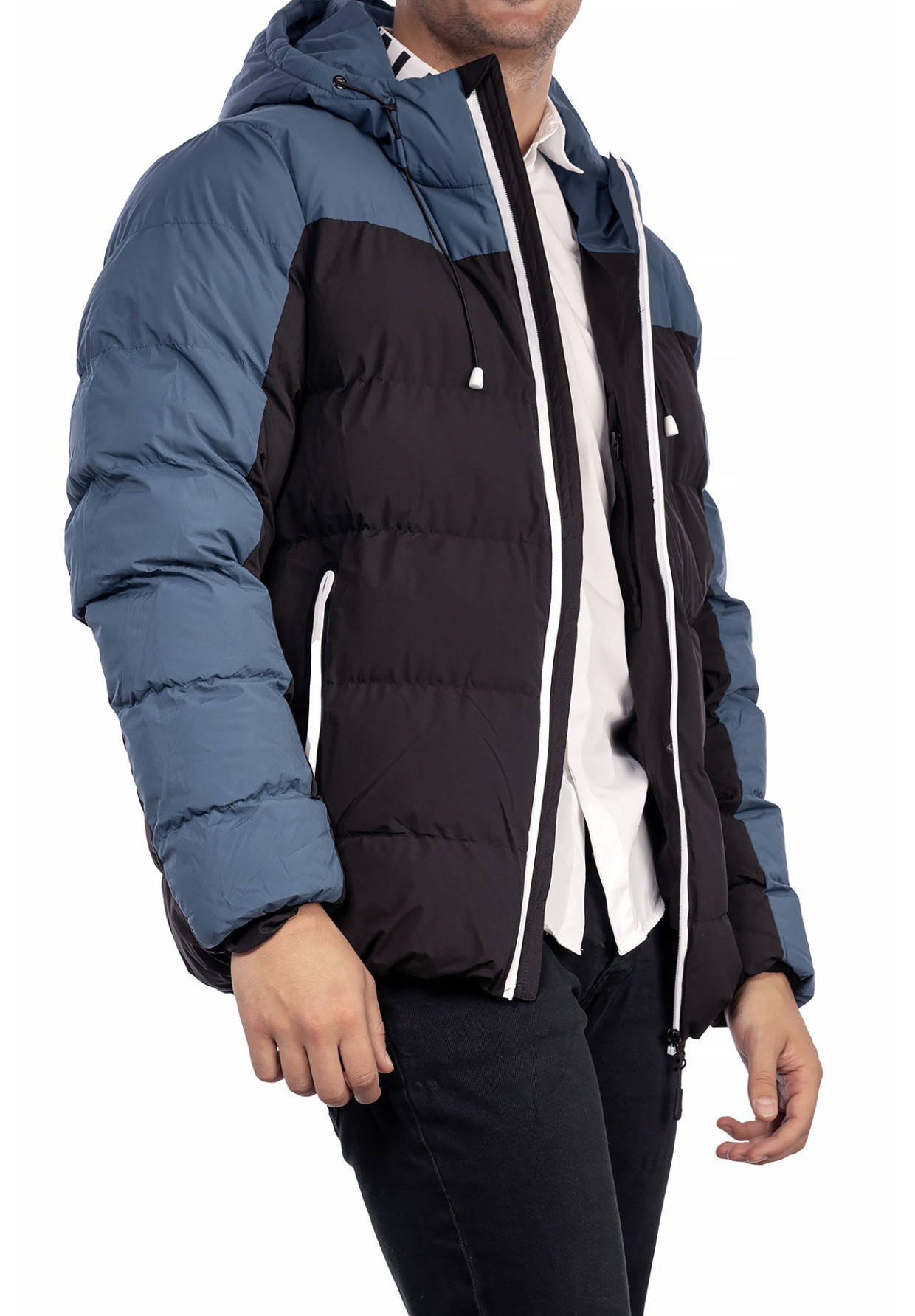 Kurtka Męska Zimowa Puchowa Czarno Niebieska CROSS JEANS INDIGO