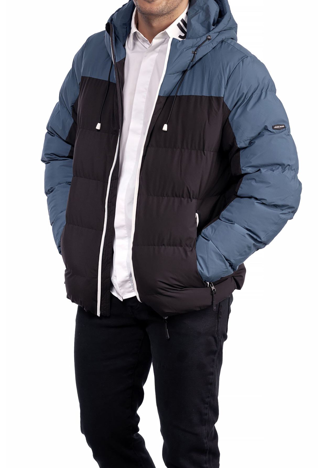 Kurtka Męska Zimowa Puchowa Czarno Niebieska CROSS JEANS INDIGO