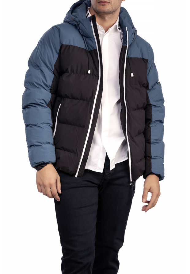 Kurtka Męska Zimowa Puchowa Czarno Niebieska CROSS JEANS INDIGO