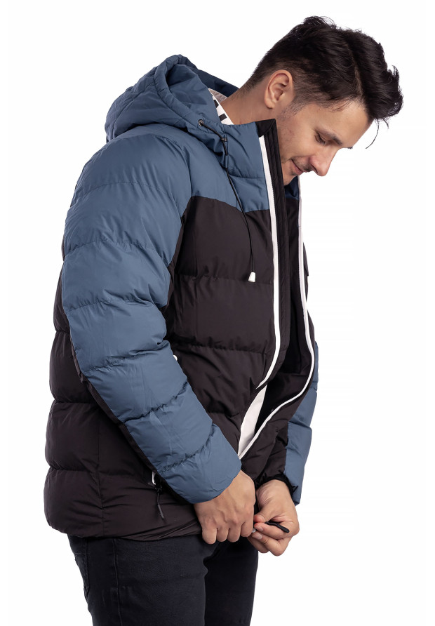 Kurtka Męska Zimowa Puchowa Czarno Niebieska CROSS JEANS INDIGO