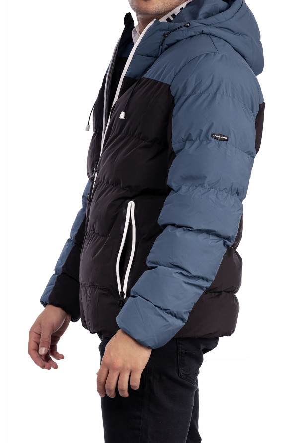 Kurtka Męska Zimowa Puchowa Czarno Niebieska CROSS JEANS INDIGO