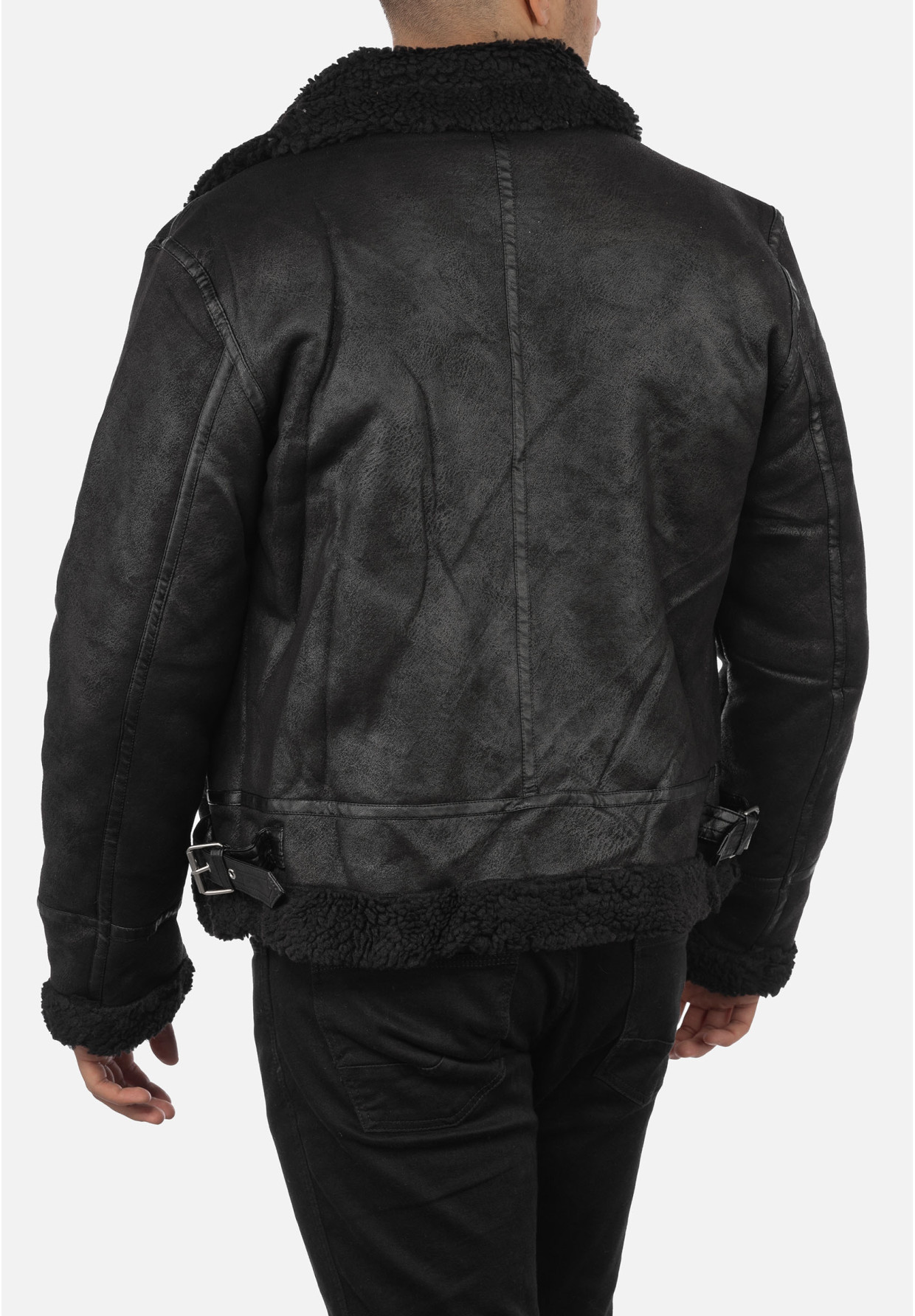 Kożuch Męski Kurtka Czarna Pilotka Slim Fit 15-K-2024