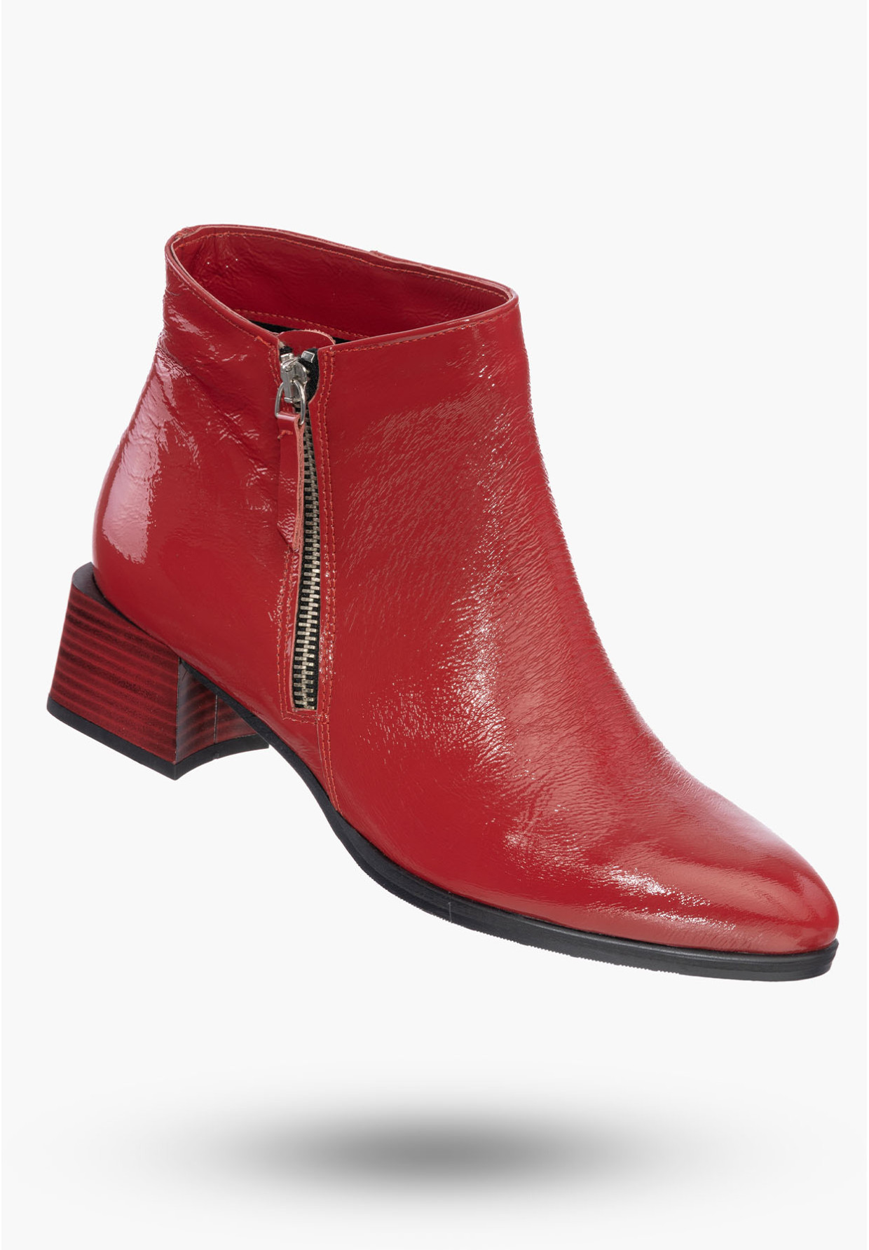 Buty Damskie Botki Czerwone Na Klocku Na Zimę B-355